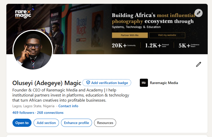 After — LinkedIn profile after The Precious Touch