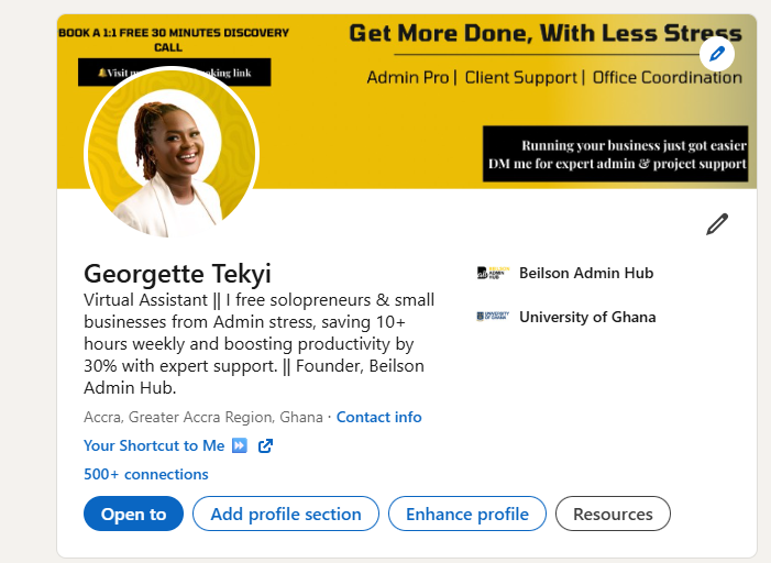 Before — LinkedIn profile before optimisation